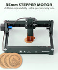 Kortek 10W Laser Engraver Desktop Cutter With Wireless App Control PlusMinus0.01mm Precision with coasters on platform
