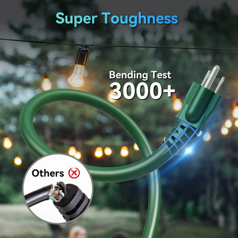 50 Foot Tough As Nails Extension Cord With Three Outlets, UL Listed, 16 3 SJTW, 13A 125V 1625W, Grounded, Indoor And Outdoor Use, Weather Resistant, Durable Plastic, Long Reach, Green