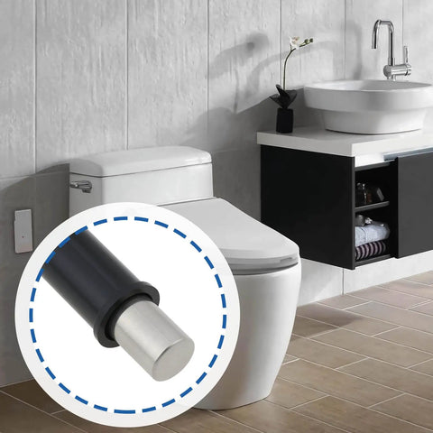 Smooth As Butter Soft Close Hydraulic Dampers No Slam Gas Struts for bathroom toilet with close-up of damping pin.