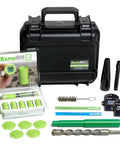 Concrete Moisture Test Starter Kit With L6 Smart Sensors And Fahrenheit Reader ASTM F2170 Compliant, Ideal For Contractors And Flooring Pros, Includes 5 L6 Sensors, 2 Smart Logger V2 Humidity And Temperature Recorders, Drill Bit, Insertion Tool, Case. kit parts laid out