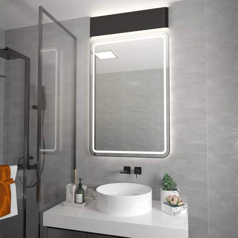 Dope Matte Black 24 Inch Up And Down LED Vanity Light for Bathroom Wall Sconce, mounted above mirror in modern bathroom