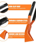 Close-up of Three Piece Hand Seamers And Sheet Metal Bender Set showing non-slip grip, durable carbon steel, and unique jaw design.