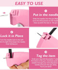 Instruction guide showing steps for using Clothing Stitch Gun Quick Fixer For Dresses And Garments With 6 Needles And 4,000 Fasteners