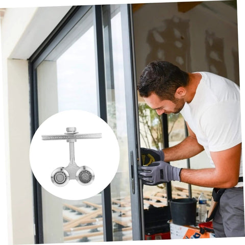 1pc Heavy Duty Sliding Door Track Roller Galvanized Industrial Door Pulley being installed by a man on a glass sliding door