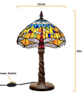 Grapefruit Orange Dragonfly Tiffany Style Table Lamp For Small Spaces Reading Desk Light 12 Inch Shade And 20 Inch Tall