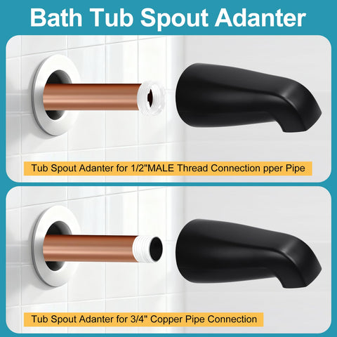 Matte Black 3 Piece Shower Knob And Tub Spout Kit For Tub Shower Faucets With Hot Cold Diverter Handles, includes spout adapters.