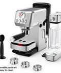 Straight Fire Automatic Espresso Machine With Super Fast Heating And Adjustable Milk Frother For Barista Level Cappuccinos And Rich Lattes At Home with removable parts for easy cleaning.