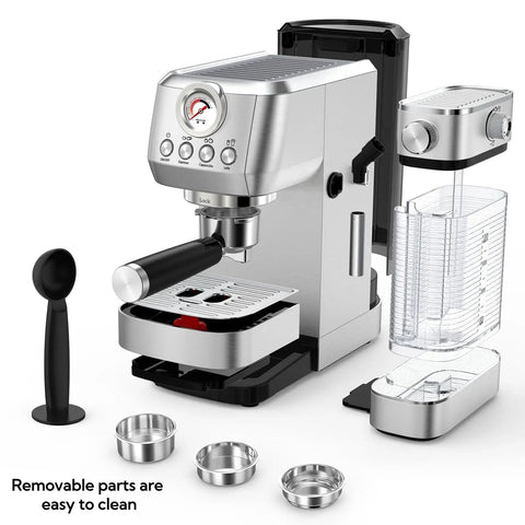 Straight Fire Automatic Espresso Machine With Super Fast Heating And Adjustable Milk Frother For Barista Level Cappuccinos And Rich Lattes At Home with removable parts for easy cleaning.