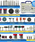 The Real McCoy Electric Mini Drill Bit Kit And Rotary Tool Accessories Set For Grinding Sanding Polishing Cutting Work With One Eighth Inch Shank That Brings Big Time Reliability For Daily Garage Projects And Craft Tasks - 268-piece set with various grinding and cutting bits in a storage box.