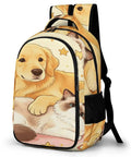 Bone And Wool Ball Mates Printed Backpack For Unisex Large Capacity Daypack with dog and cat design on durable polyester.