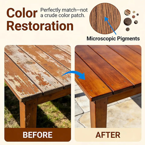 Kickass 32 Oz Black Walnut Water-Based Wood Stain And Sealer In One before and after color restoration of wooden table.