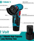 Cordless 3 Inch Mini Angle Grinder Kit With 2 Batteries And 7 Cutting Discs, 19000 RPM, 12V Portable Grinding Tool For Metal Wood Tile