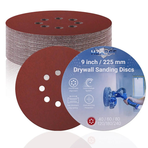 9 Inch 8 Hole Sanding Discs for Drywall Sander With Quick Change Hook And Loop Backing, 15 Pack Round Sandpaper Sheets