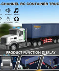 Nine Channel Remote Control Semi Truck With Trailer 24 Scale RC Container Carrier Toy For Kids Aged 3 To 8 Dual Batteries Lights And Sounds Realistic Hauler Kid Friendly Gift For Boys And Girls on road with container