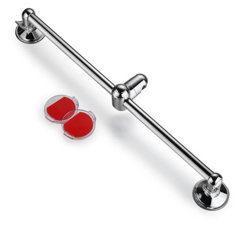 Insta Mount 24 Inch Towel Bar No Tools No Drilling Mounts Anywhere, shown with suction pads, chrome finish for smooth surfaces.