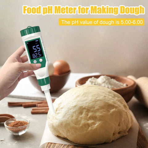 Pro Grade Food pH Meter With High Accuracy 0.01 Resolution testing dough acidity in kitchen with spear type sensor large glass bulb