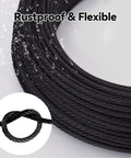 Close-up of 1/8 Inch Black Stainless Steel Cable Railing Wire, 150 Ft Long, 7x7 Strand, Rustproof And Flexible for handrails.