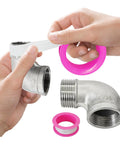Hands applying pipe tape to 90 Degree Street Elbow 1 Inch NPT Male To Female Stainless Steel 304 Pipe Fittings For Water And Air Lines