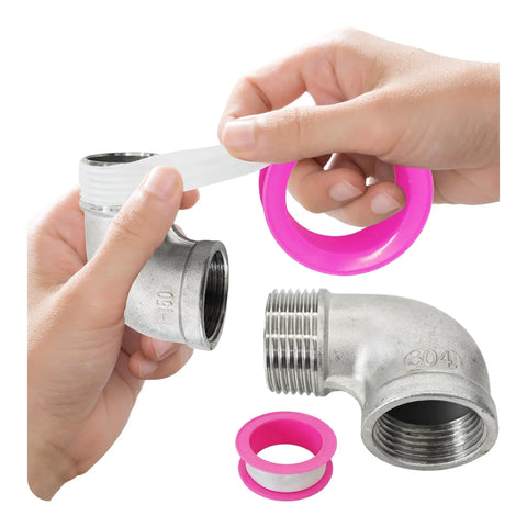 Hands applying pipe tape to 90 Degree Street Elbow 1 Inch NPT Male To Female Stainless Steel 304 Pipe Fittings For Water And Air Lines