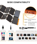 Ultra Portable 100W Solar Panel Foldable To Laptop Size, USB A USB C and DC output ports for wide compatibility, camping use