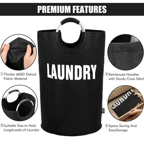 160L XXL Collapsible Laundry Basket With Aluminum Handle And Soft Grip Waterproof 600D Oxford Double Layer Laundry Bag in black
