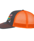 Side view of Dope Hats For Men And Women Unisex Trucker Cap With Air Vent Holes Lightweight Washed Cotton Dad Hat in orange.