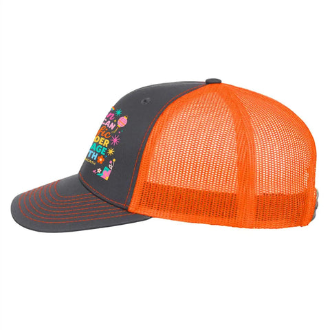 Side view of Dope Hats For Men And Women Unisex Trucker Cap With Air Vent Holes Lightweight Washed Cotton Dad Hat in orange.