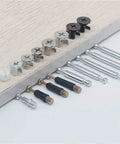 Heavy Duty Cam Lock Fitting Hardware Kit With Thickened Rust Proof Cam Screws And Eccentric Wheel Nuts For Top Shelf Cabinet Assembly And Zero Sweat Wardrobe Setup 50Piece Pack showing assorted screws and connectors.