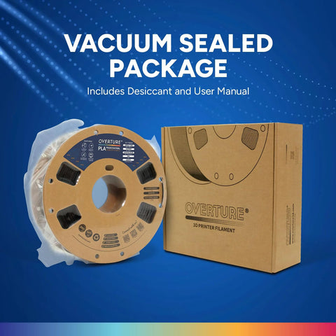 Overture PLA+ 1.75mm black 1kg 3D printer filament on spool with vacuum-sealed package
