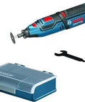 12V Cordless Rotary Tool Kit For Cutting, Sanding, Routing, Polishing And Drilling with accessory box and key visible