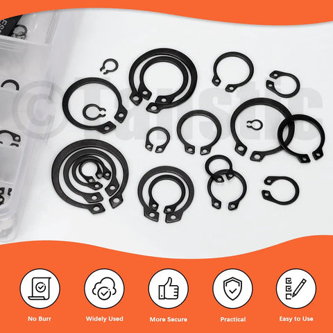 External Retaining Rings Kit 265 Pcs In 21 Sizes For Axles And Shafts Snap Ring Circlip C Clip Assortment Set 4mm To 28mm Pro Grade Mechanical Fasteners