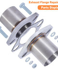 Two Point Five Inch Exhaust Flange Repair Pipe Kit With 2 Bolt Stainless Steel Plug And Play Quick Fix Gasket Bolt And Hardware 63mm ID To Two Point Five Inch OD Universal Fit For Cars Trucks Buses And Heavy Duty Exhaust Systems displayed
