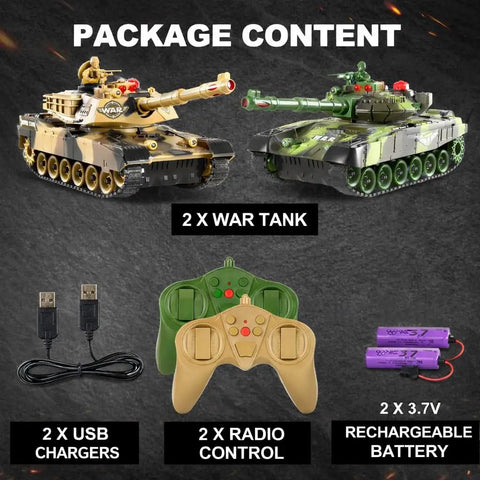 Two Pack Remote Control Battle Tanks One Twenty Four Scale With Lights Realistic Sounds Life Indicators Dual Controllers