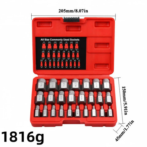 Heavy Duty Bolt Extractor Kit For Damaged Fasteners Stripped Or Broken Screws And Studs 25 Piece Bolt Extractor Socket Set in open red case