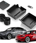 Tesla Model Y Center Console Organizer Tray Five Piece Set For 2021 To 2024 Armrest Hidden Drawer Storage Cup Holder