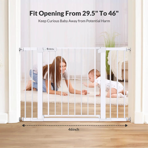 Auto Close Baby Gate For Stairs And Doorways With Walk Through Access Extra Tall 30.5 Inch Gate in doorway, baby and toddler near gate