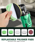 Cordless Car Polisher Kit With 20V Power, showing replaceable polisher pad in use for auto detailing and waxing