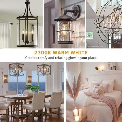 Collage of interior lighting featuring E14 Dimmable LED Bulb Warm White 110V 300 Lumens 4W Energy Saver 40W Incandescent Equivalent