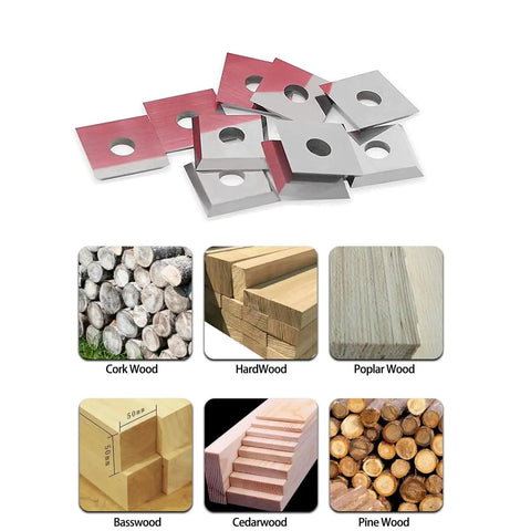 Ten Pack 12X12X1.5mm Carbide Router Blade Inserts For Slab Surfacing with four cutting edges, suitable for various wood types.