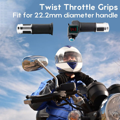 Universal 12V To 84V E-Bike Throttle Grip With Key And LCD Battery Voltage Display, Fits Motorbike And Electric Scooter, Easy Install, Durable Silver Finish, Real Time Voltage Readout For Smooth Confident Rides