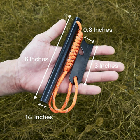 Extra Large Ferro Rod Fire Starter Kit 6 Inch by Half Inch Flint and Steel Survival Tool with hand for size comparison