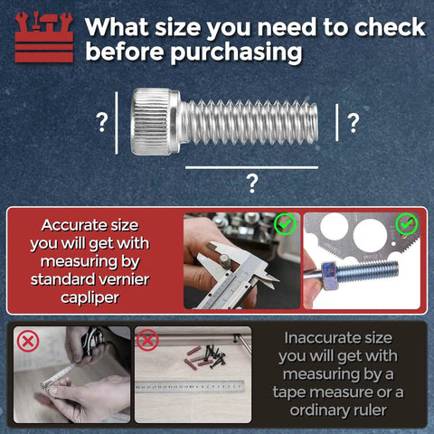 Image illustrating measuring techniques for Top Shelf 304 Stainless Steel Socket Head Cap Screws M3 X 20mm Hex Drive Fasteners.