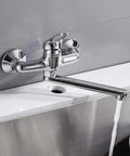 SDVantage 360° Wall Mounted Kitchen Faucet Brass Single Handle Mixer Tap for Sink Bathtub Hot Cold Water Modern Design Space Saving Durable Stylish,Cromo with water flowing.