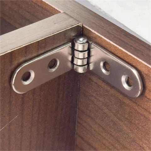 Close-up of 40 Pieces Rounded Corner Folding Hinges for Cabinets Tables and Furniture 180 Degree Universal Folding Hinge Screw On Woodworking