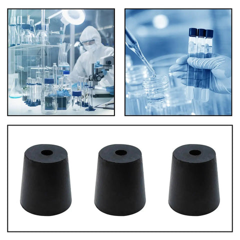 Premium 6 Pack Black Rubber Stoppers With Hole Heavy Duty Tapered Lab Bungs Kickass Leak Proof Seals Built Tough For Test Tubes Industrial And Home DIY Projects