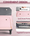 Pink TSA friendly rolling laptop bag for women with quick access pocket and organized compartment