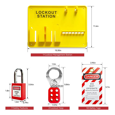 Rock Solid Lockout Tagout Station Bundle With Full 60 Piece Electrical Safety Kit Featuring Rugged Steel Padlocks Secure Gate Lockouts And Bright Warning Tags For The Shop Or Construction Site