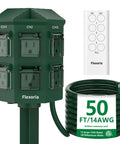 Outdoor Power Stake With A 50 Foot Waterproof Extension Cord Remote Controlled Three Separate Outlet Groups And Six Grounded Outlets For Backyard Garden Patio And Outdoor Decor ETL Listed