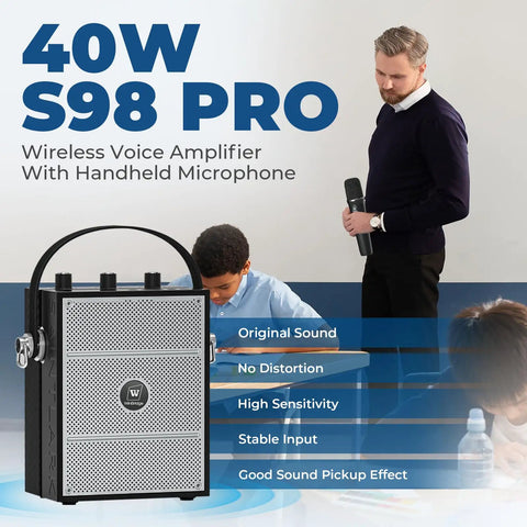 All In One Wireless Voice Amplifier With Handheld Mic And Portable Bluetooth Speaker For Teachers And Events S98 Pro