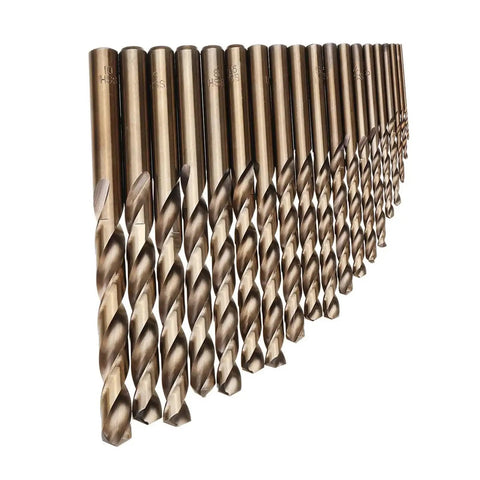 Heavy Duty 19 Piece HSS M35 Cobalt Twist Drill Bit Set For Metal And Aluminum Drilling With Straight Shank Deep Hole Machinist Tools Kit, angled view